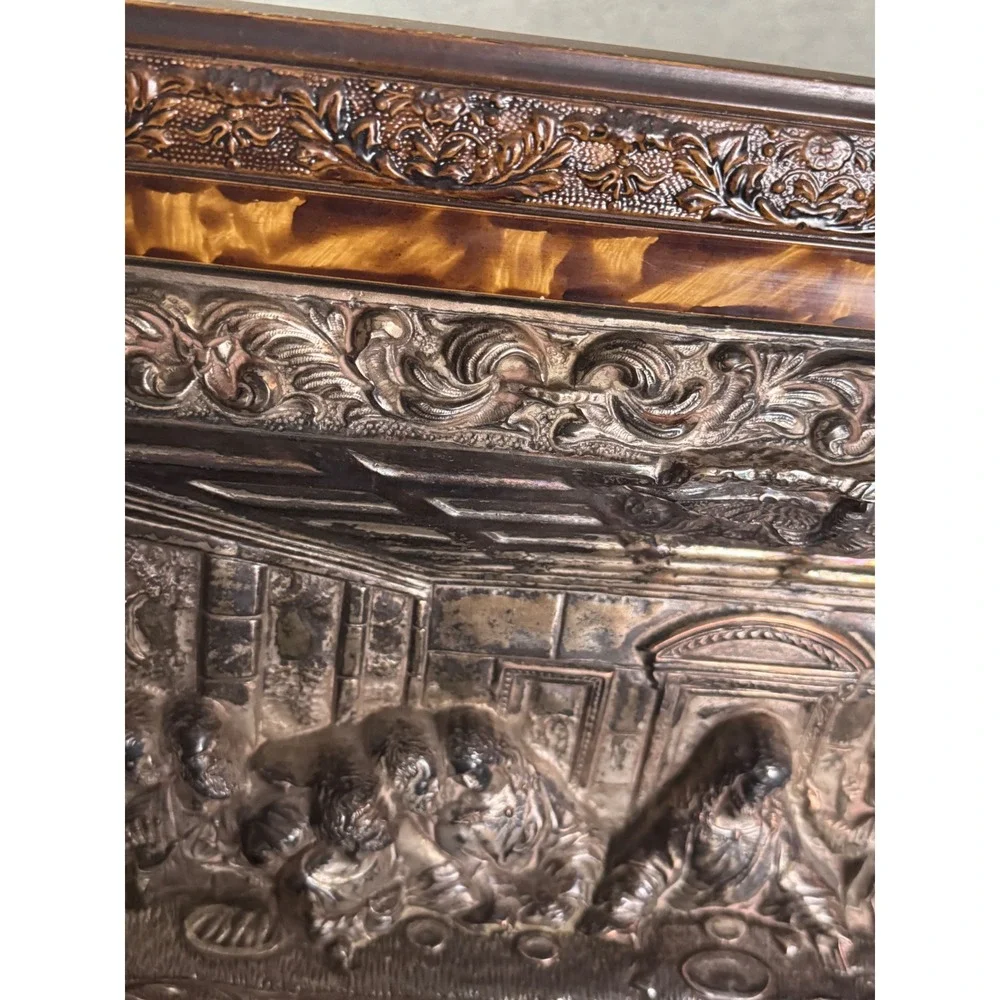 Vintage Last Supper 3D Relief Wall Art Silver Tone Framed Religious Plaque 20x12